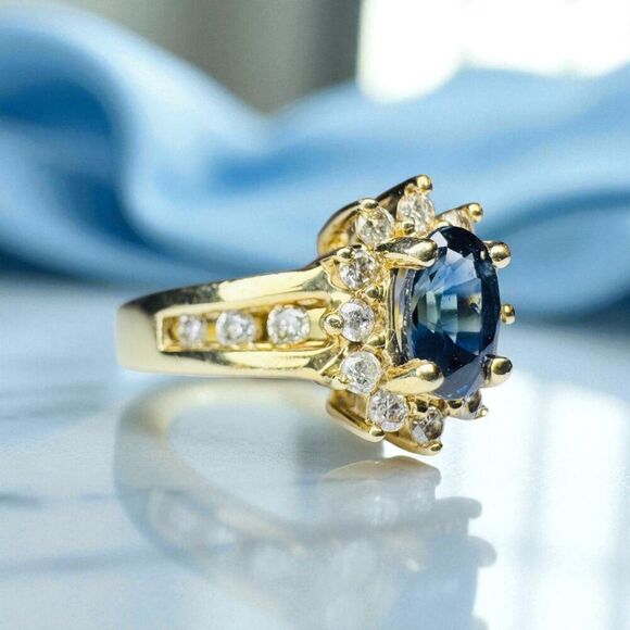 10K Gold- Natural Sapphire & Halo Diamond Ring- Size 5.5 - 1 Carat T.W. -3g - Picture 16 of 16